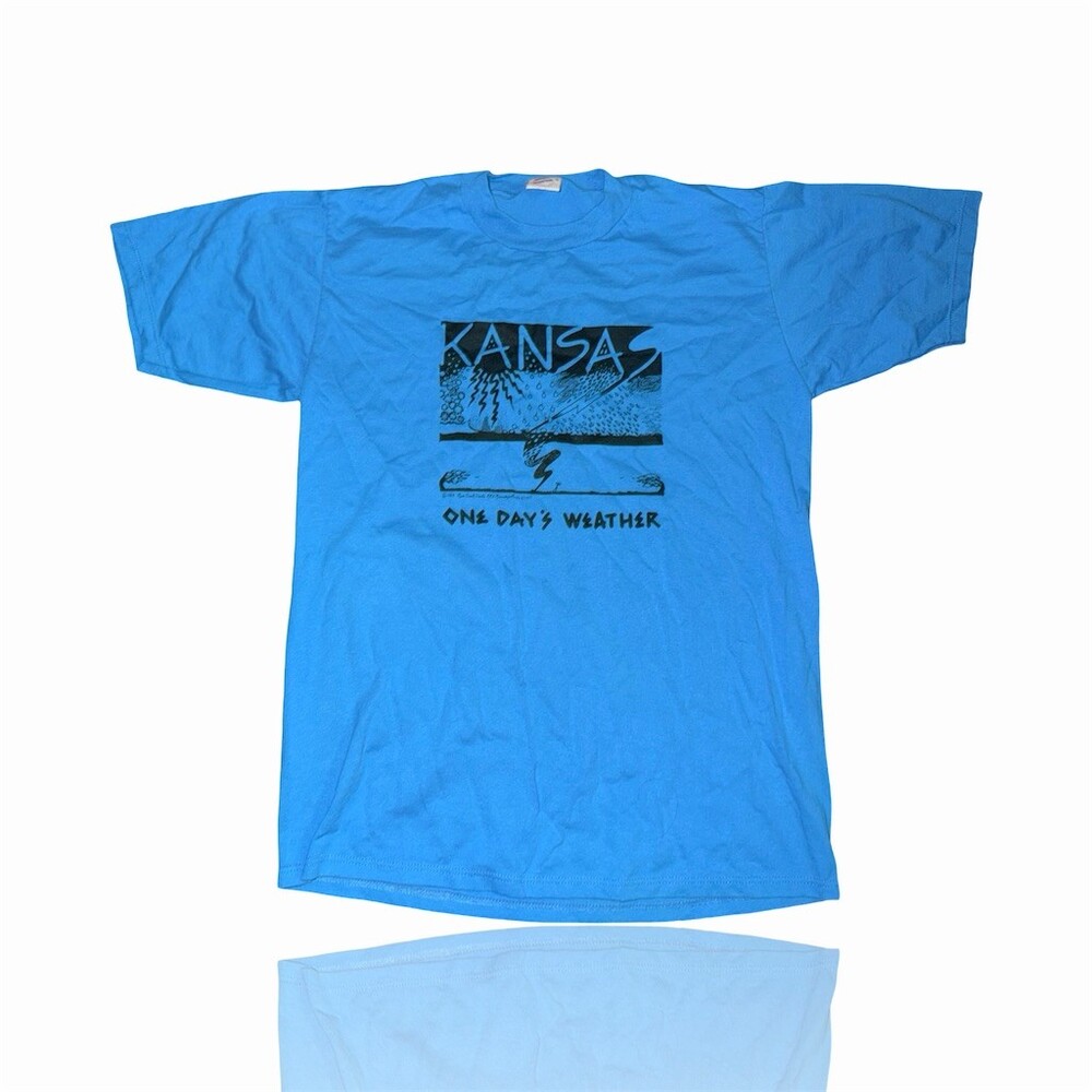 Vintage 1984 Kansas One Day's Weather Graphic T-Shirt Blue: Single Stitch